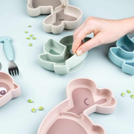 Assiette compartimenté "Silicone Stick/Stay snack plate Birdee Green" DONE BY DEER