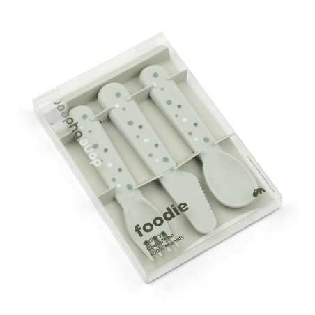 Set de 3 couverts "Foodie cutlery set Happy dots Green" DONE BY DEER