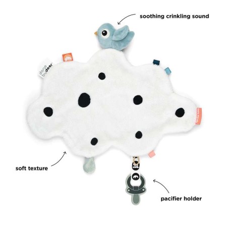 Doudou attache tétine "Comfort blanket happy clouds" DONE BY DEER